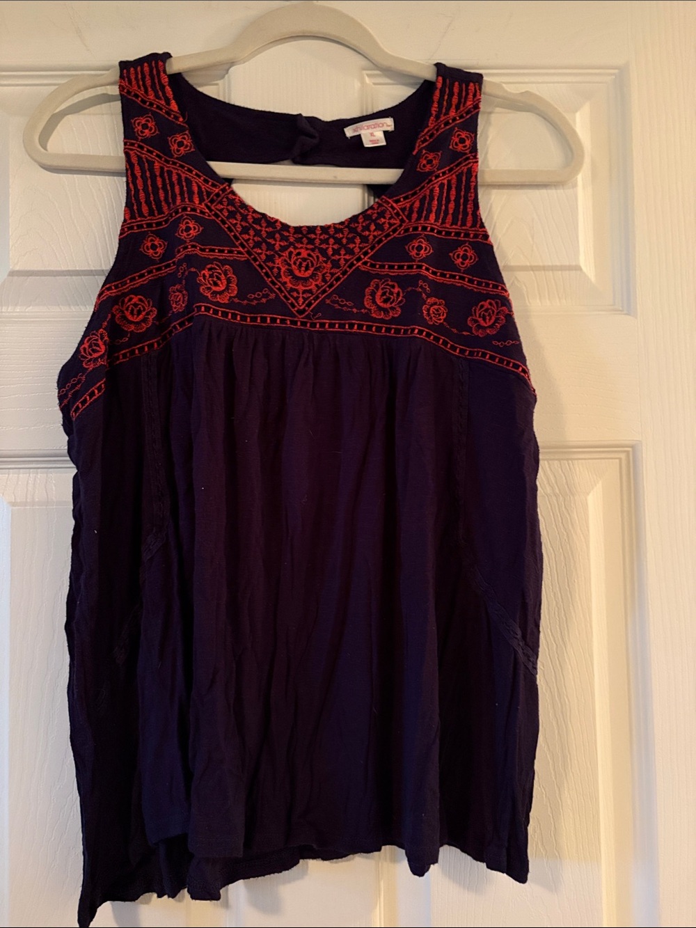Xhilaration Navy Tank Top with Red Embroidered Yoke